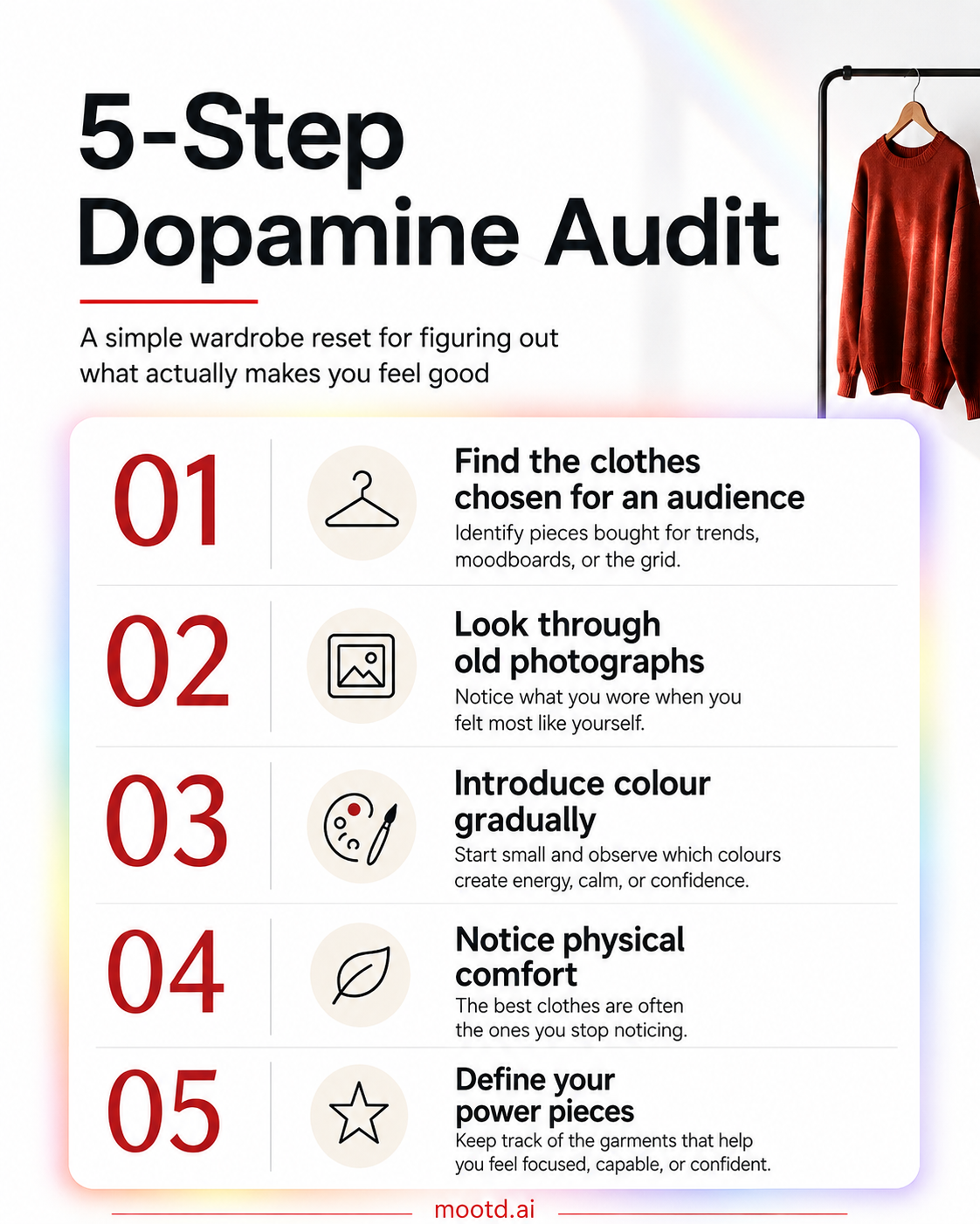 The 5-Step Dopamine Audit — a simple wardrobe reset for figuring out what actually makes you feel good
