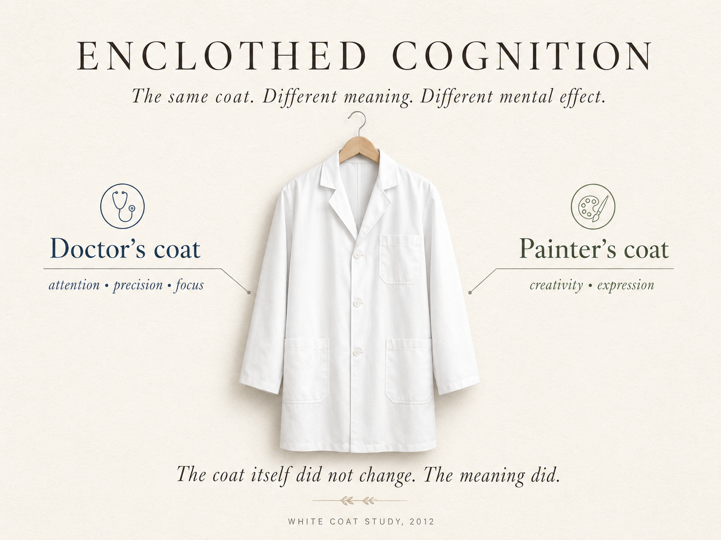 Enclothed cognition — the white coat study showing how clothing affects focus and performance